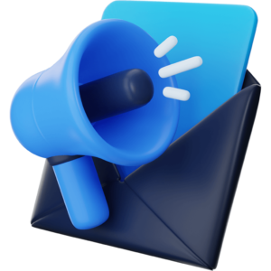 Megaphone broadcasting an email to an audience, representing community management.