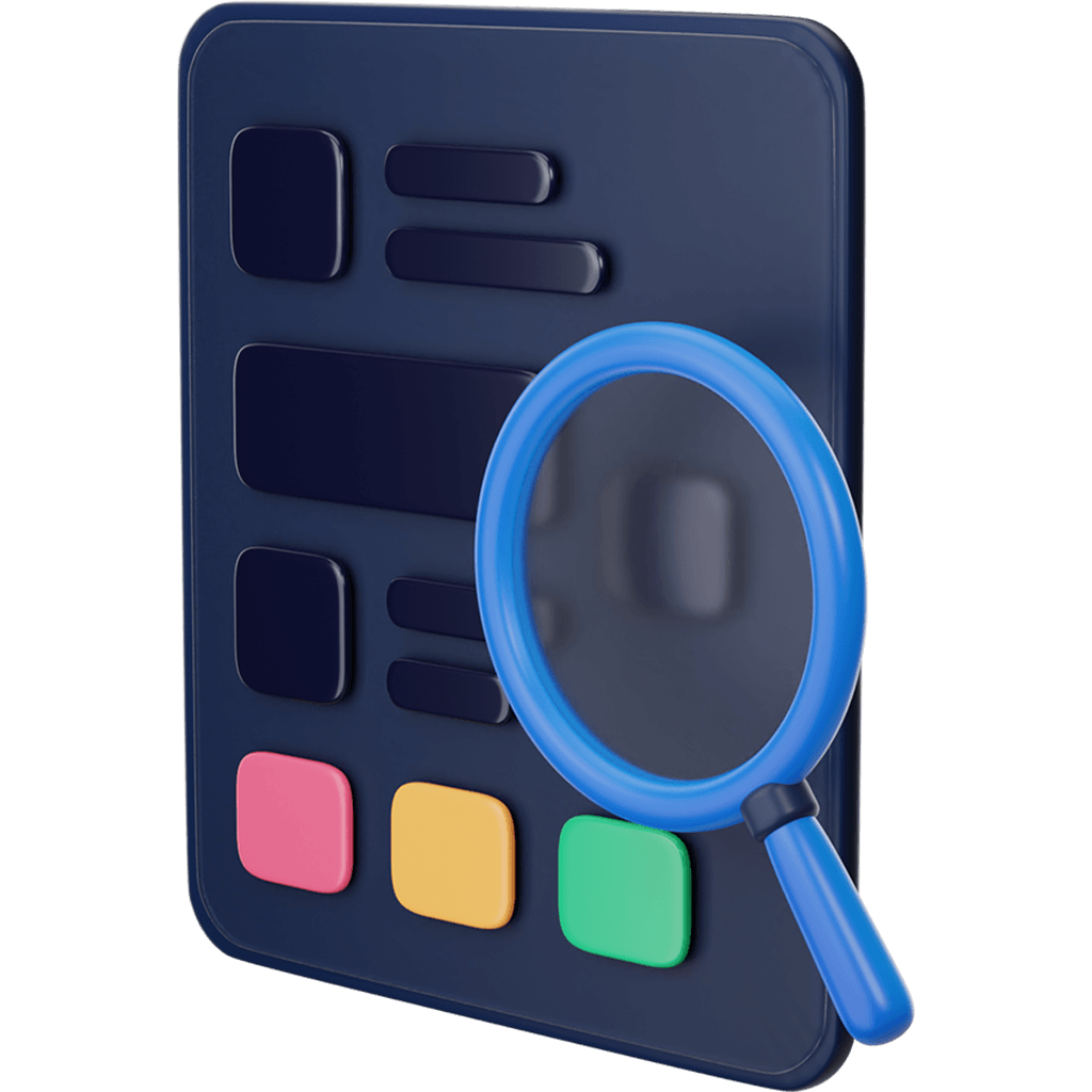 A digital file being scanned with a eyeglass, representing Search Engine Optimization.
